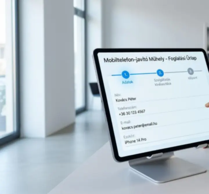 Online időpontfoglalási űrlap tablet nézetben