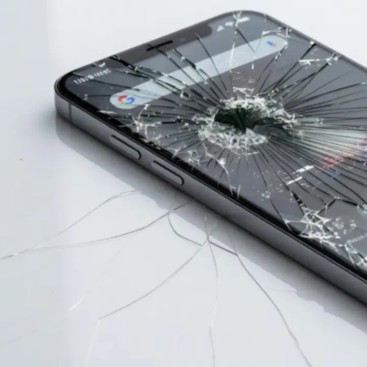 Törött kijelzős okostelefon közelről