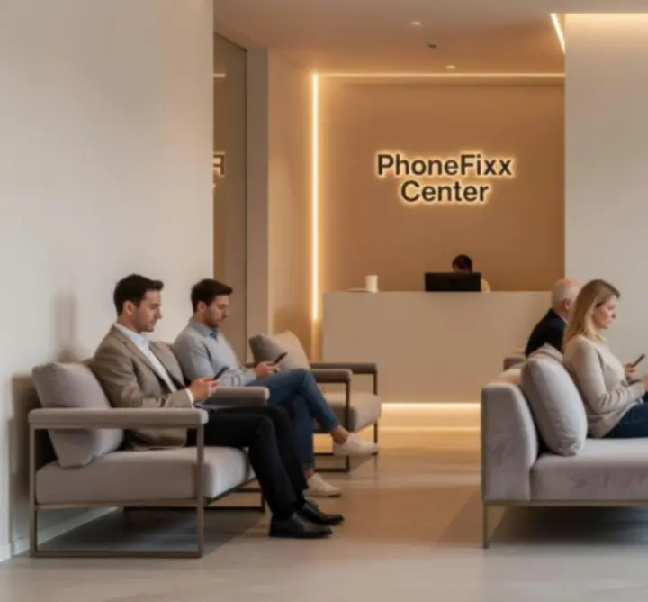 Ügyfelek modern, kényelmes váróhelyiségben a WAFFLE ADVERTISING LTD szervizben