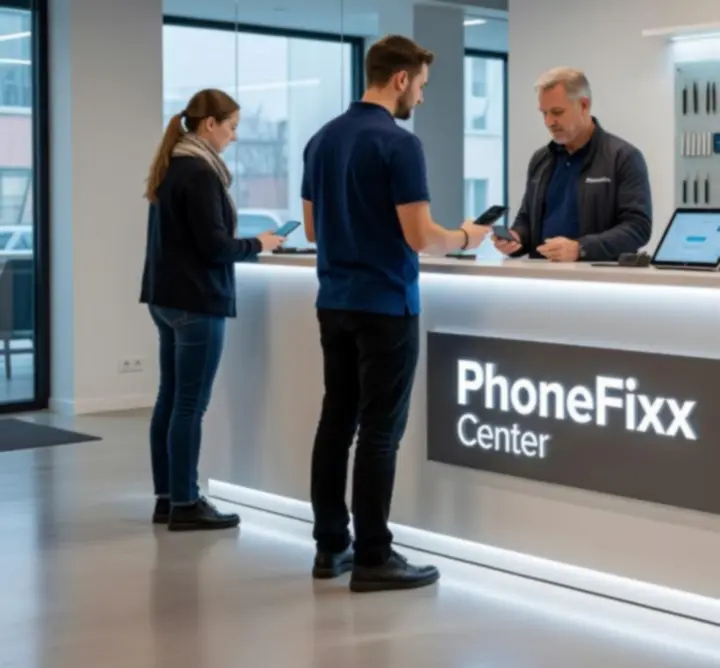 WAFFLE ADVERTISING LTD modern mobiltelefon szerviz, technikus munka közben