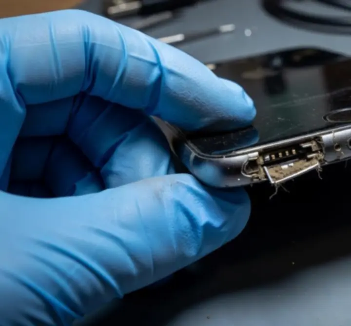 Sérült töltőcsatlakozóval rendelkező okostelefon