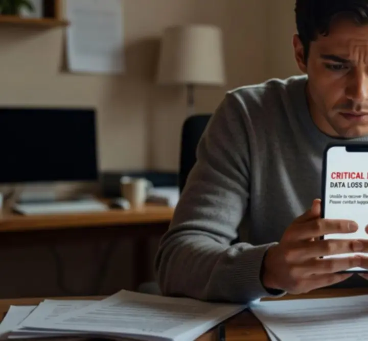 Telefon képernyőjén adatvesztésre figyelmeztető ikon