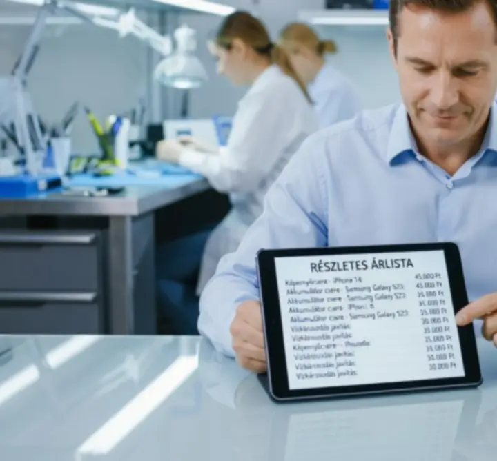 Telefonjavító állomás, kijelző- és alkatrészcsere eszközökkel